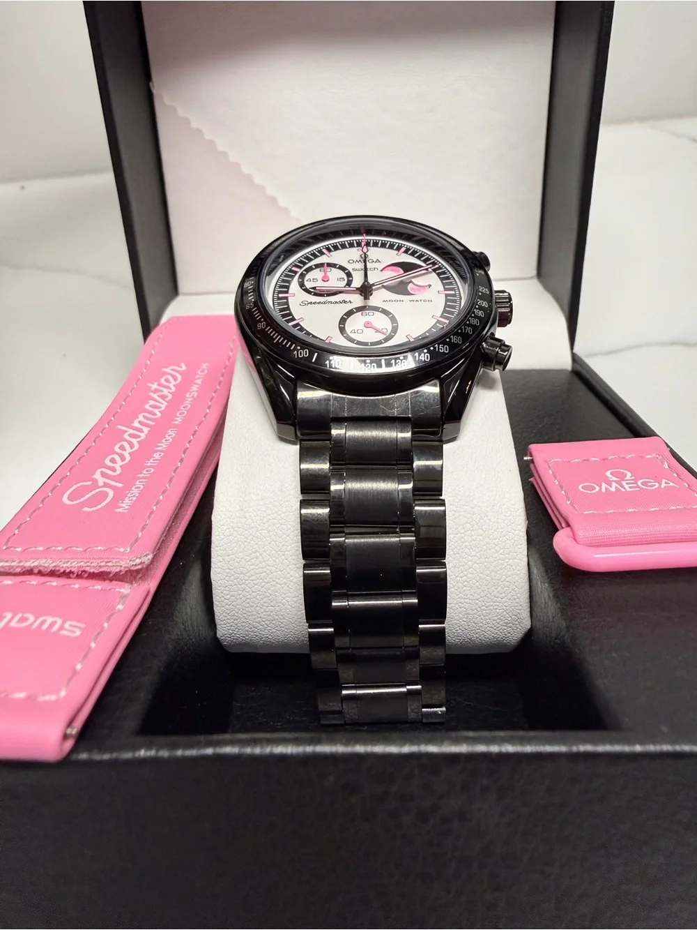 MoonSwatch MOD Mission to the PINK MOONPHASE on Stainless Steel